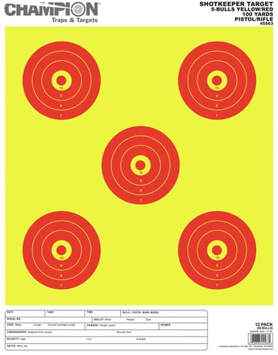 Champion Shotkeeper Targets Yellow & Red  5 Bull Large 12/Pack