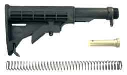 COLLAPSIBLE BUTT STOCK KIT 6 POSITION6 Position Collapsible Stock Assembly Black - For AR15/M16 - Reinforced ribs foradded strength - Built in side sling loop - 5/8 additional length over standard A2 stocks - Carbine buffer/spring/Mil-Spec buffer tubeA2 stocks - Carbine buffer/spring/Mil-Spec buffer tube