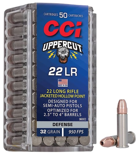 CCI 960CC Uppercut Defense 22 LR 32 gr Jacket Hollow Point 50 Per Box/ 100 Case