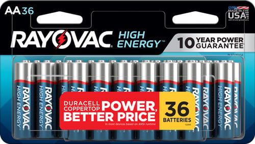 RAYOVAC HIGH ENERGY ALKALINE AA BATTERIES 36 PACK