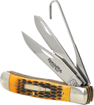 Remington Accessories R15696 Bullet Waterfowler Pocket Folding Clip Point/Gut Hook/Spey Gut Hook/Part Serrated/Plain Polished Carbon Steel Blade, Burnt Dark Amber Jigged Bone Handle